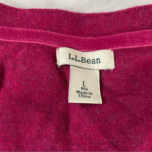 LL Bean LARGE Nordic Fair Isle Cardigan wool cotton blend red burgundy - Picture 3 of 7